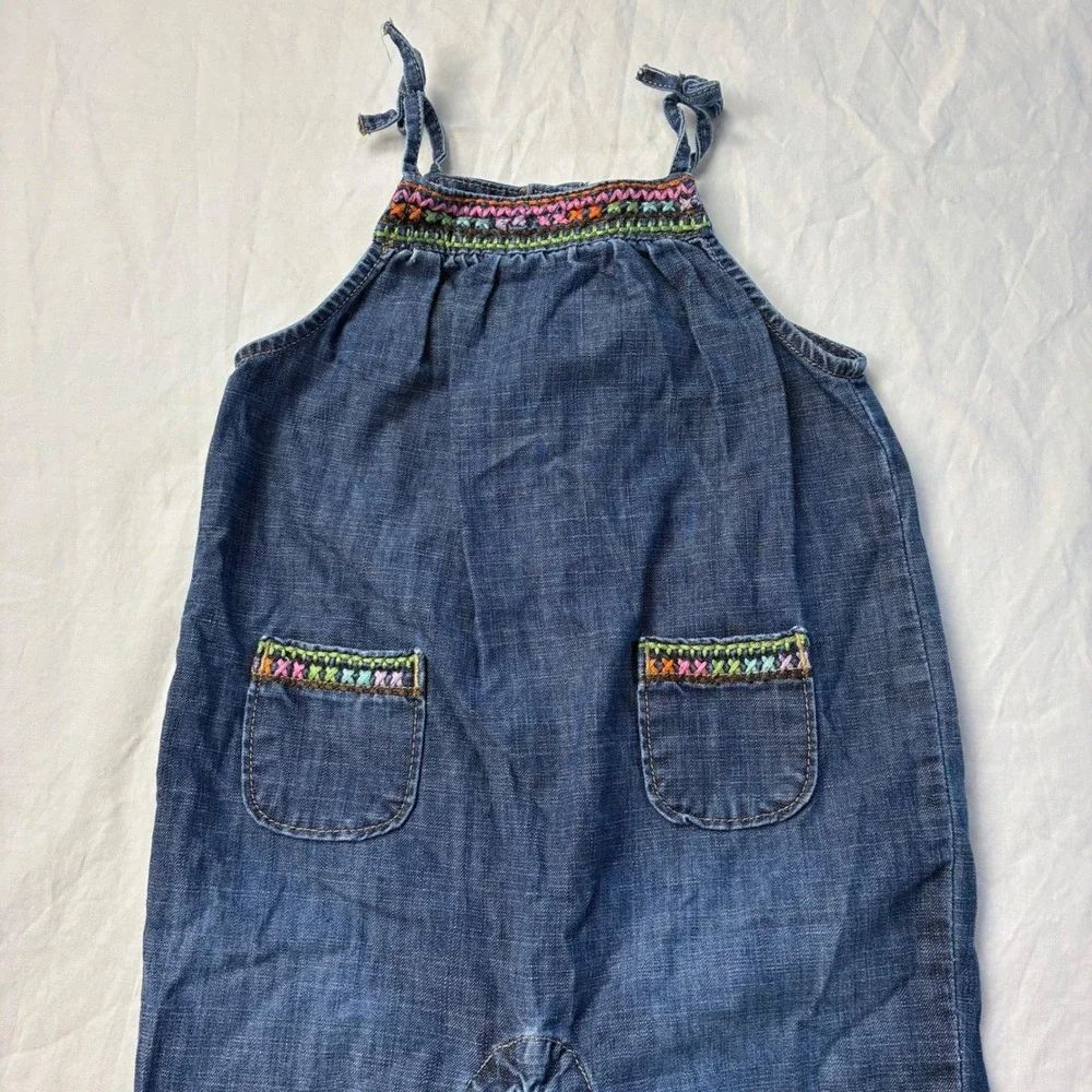 Baby Gap Denim Embroidered Halter Romper Jumpsuit Blue 18-24 Months Hippie Boho